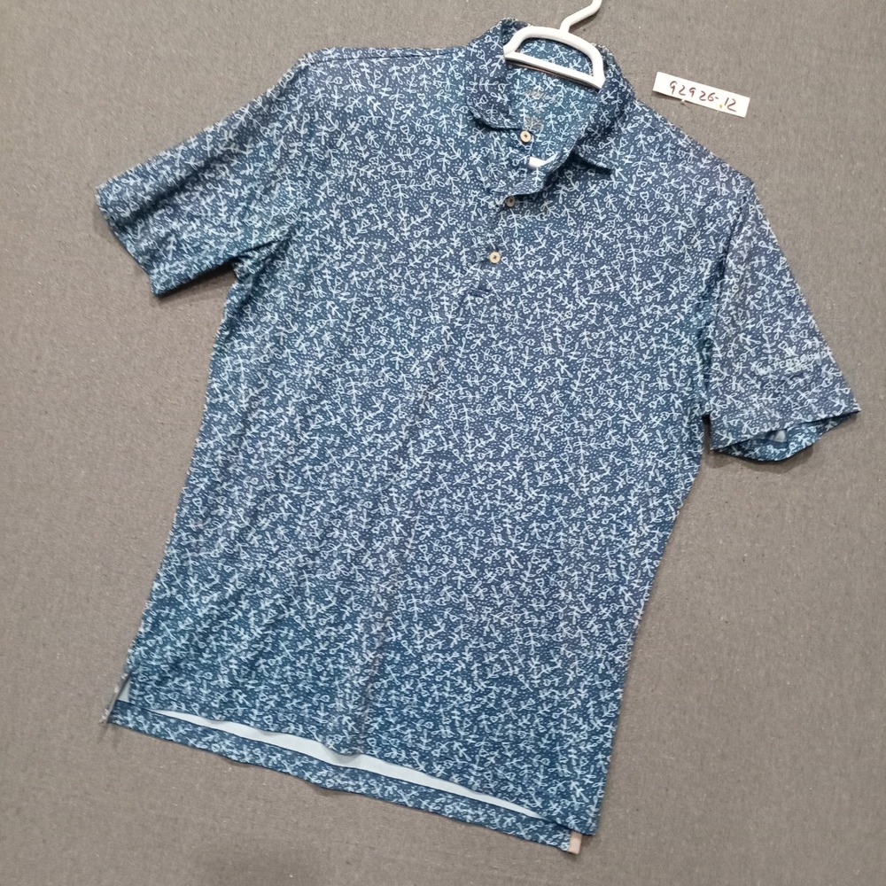johnnie-O Mens M Blue Floral Performance Polo Shirt Watersound Club Golf Stretch
